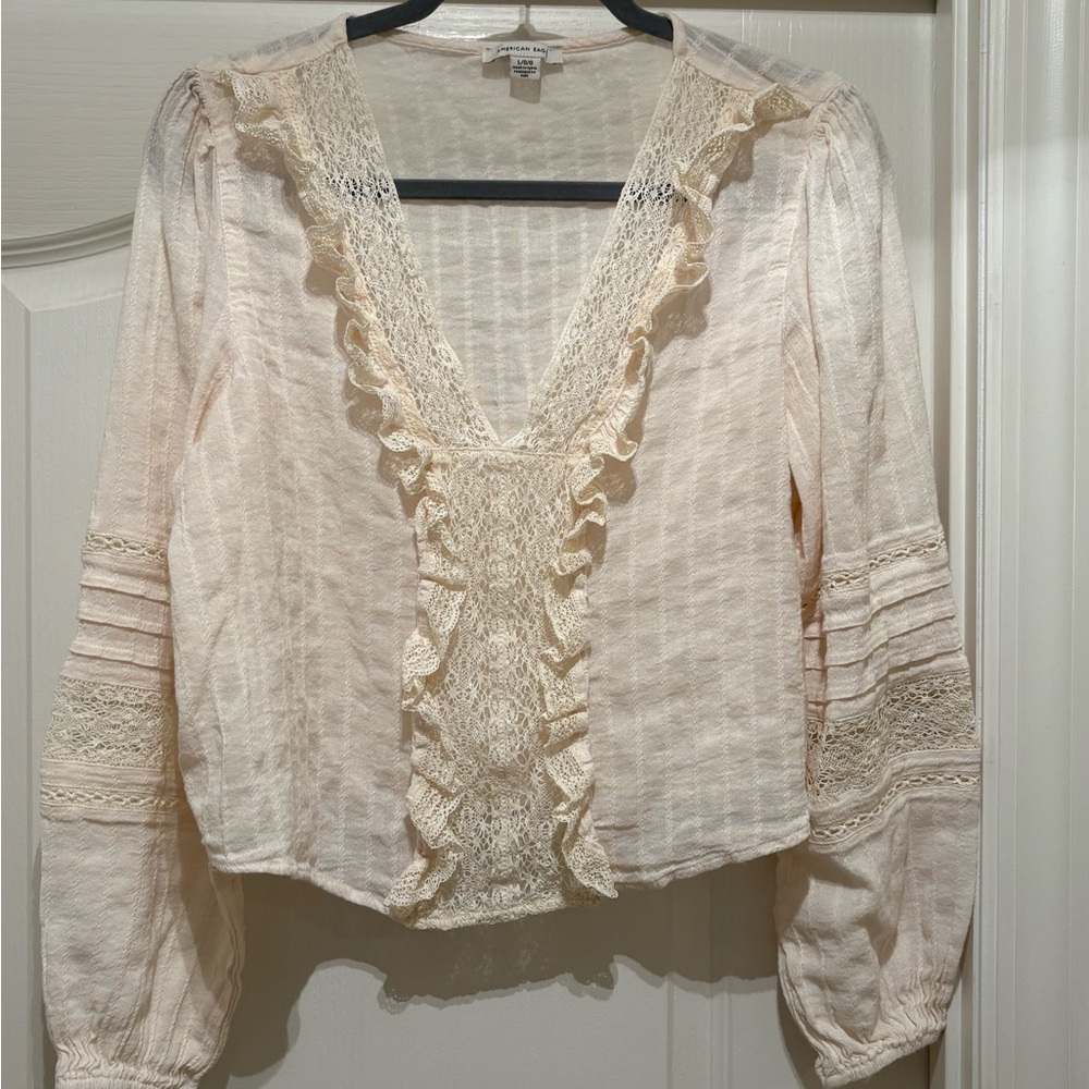 American Eagle Lace Ruffle Crop Top Size L